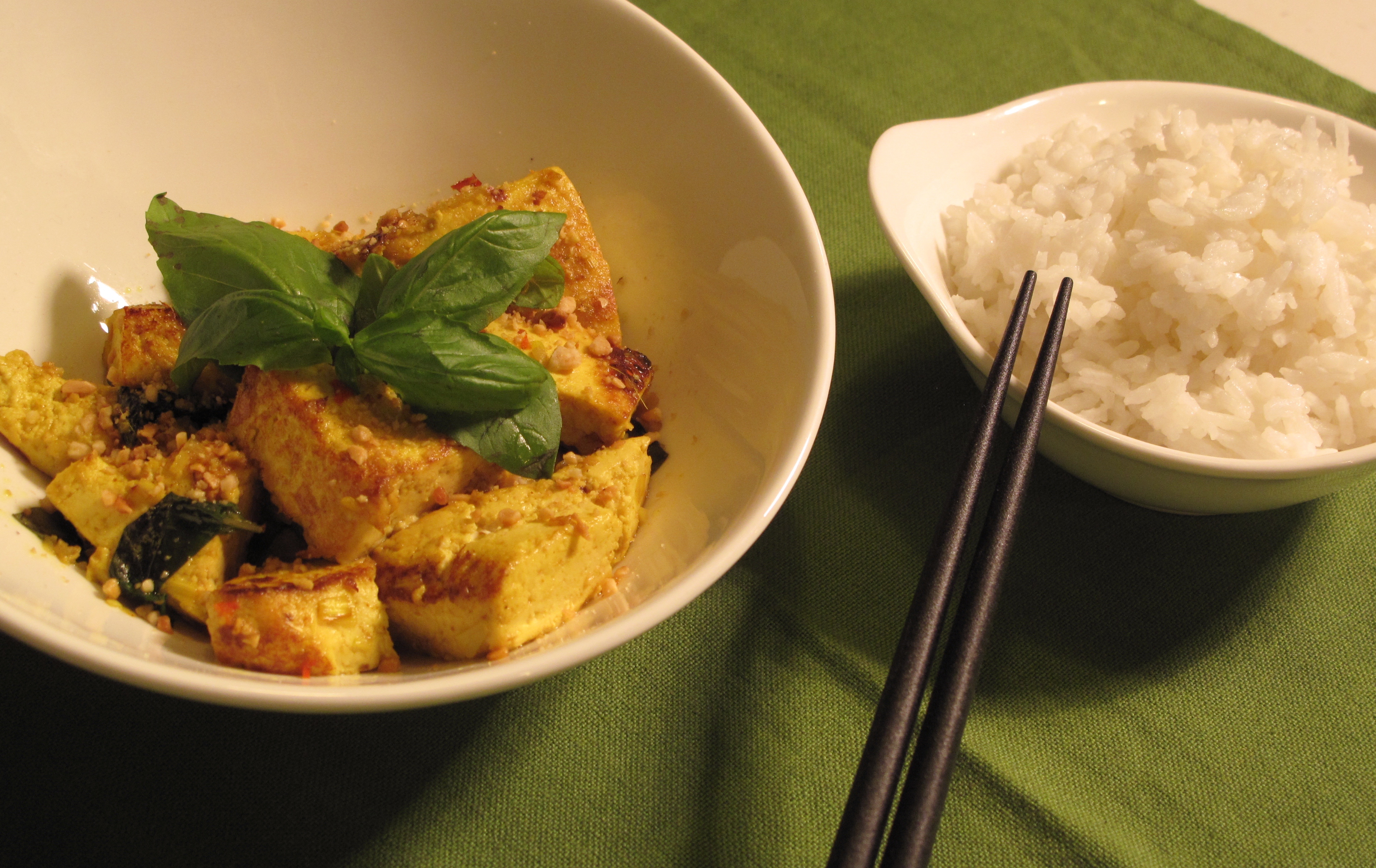 Lemongrass-marinated tofu with sweet basil